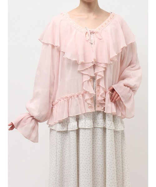 merry jenny（メリージェニー）の「シアーフリルボレロ（カーディガン/ボレロ・レディース・アイボリー/ピンク/アイスブルー・F）」の5枚目の写真