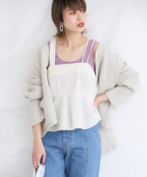 KBF（ケイビーエフ）の「ストライプアシンメトリーキャミソール∴（キャミソール・レディース・BEIGE/OFF/SAX・one）」の6枚目の写真