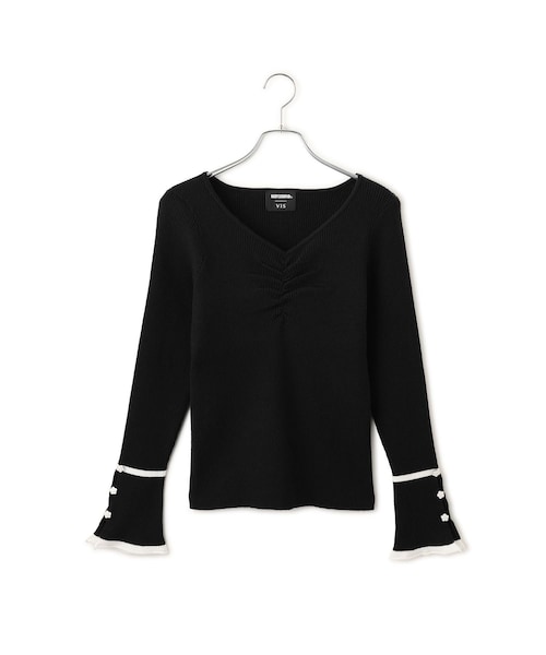 VIS(ビス)の「【MARY QUANT×VIS】袖デイジーボタンVネックリブニット(ニット/セーター・レディース・ブラック/グレー/キナリ/レッド系・F)」の12枚目の写真