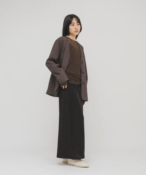 KBF（ケイビーエフ）の「ノーカラーデザインジャケット（ノーカラージャケット・レディース・MOSS GRAY/ASH BROWN・One）」の22枚目の写真