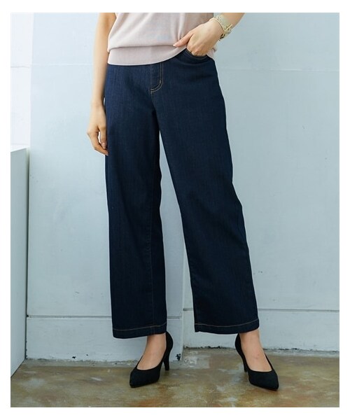 nissen（ニッセン）の「デニムワイドパンツ(股下68ｃｍ)（パンツ・レディース・ネイビーデニム/ネイビー系デニム/ライトブルー系デニム・S/M/L/LL/3L/4L/5L/6L/8L/10L）」の6枚目の写真