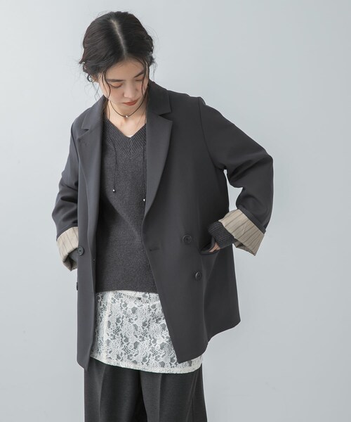 SENSE OF PLACE by URBAN RESEARCH（センスオブプレイスバイアーバンリサーチ）の「ワイドスリーブオーバージャケット（テーラードジャケット・レディース・CHARCOAL/IVORY/BEIGE・One）」の15枚目の写真