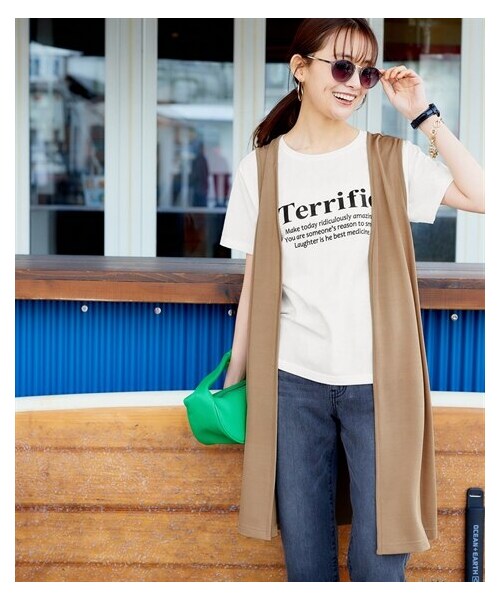 nissen（ニッセン）の「ジレセットアップ（薄手ジレ+ロゴTシャツ）（Tシャツ/カットソー・レディース・黒+オフホワイト/モカベージュ+オフホワイト・S/M/L/LL/3L/4L/5L/6L）」の12枚目の写真