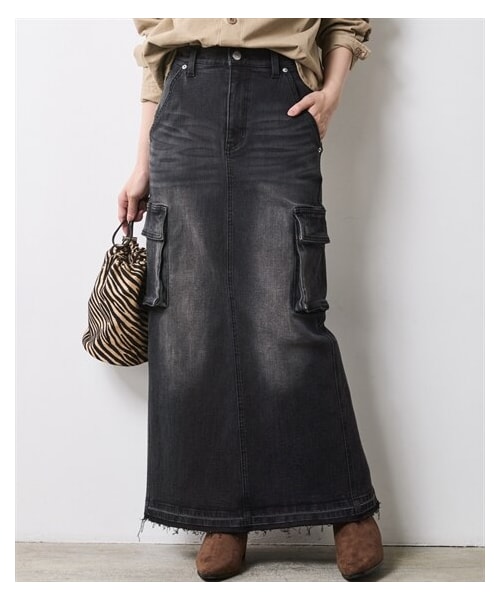 nissen（ニッセン）の「アウトポケットデニムマキシスカート＜大きいサイズ有＞シックスタイル（スカート・レディース・ブルー系デニム/ブラック系デニム・6L/8L/10L）」の3枚目の写真