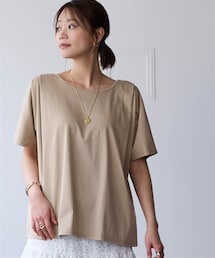 nissen | 【スッキリ見え設計】綿１００％ひんやりシルクライクカットソーゆるシルエットTシャツ（接触冷感・UVカット）＜大きいサイズ有＞(Tシャツ/カットソー)