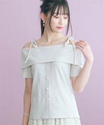 marun | <大きいサイズ>肩リボンオフショルダーテレコリブカットソー marun(Tシャツ/カットソー)