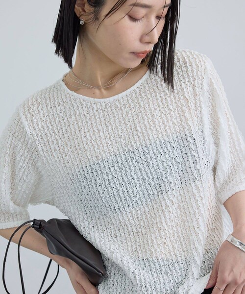 ADAM ET ROPE'(アダムエロペ)の「【WEB限定】ティアードラッセルシアーTシャツ(Tシャツ/カットソー・レディース・ブラック/ホワイト/サックス・F)」の17枚目の写真