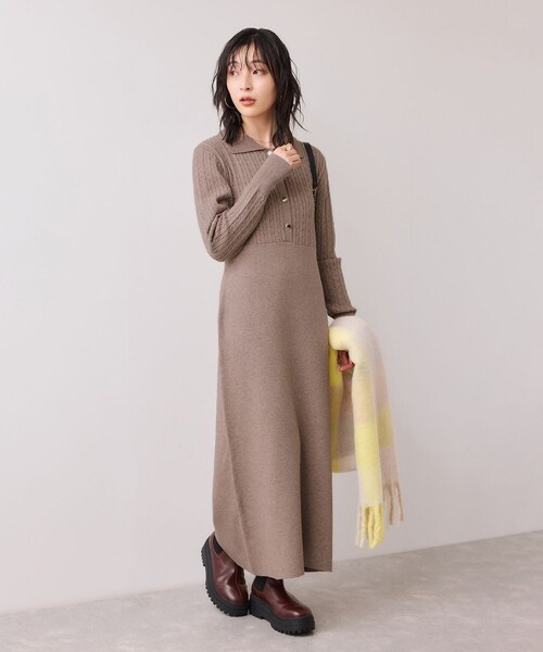 VIS（ビス）の「ポロケーブルモチモチニットワンピース（ワンピース・レディース・オフホワイト/ベージュ系/ネイビー・F）」の22枚目の写真