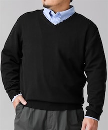 nissen | 洗える綿１００％Vネックニット（ハイゲージ）【大きいサイズ】(ニット/セーター)