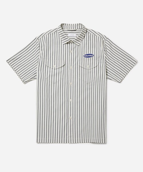 Saturdays NYC(サタデーズ ニューヨークシティ )の「Bruce Striped Work Shirt(シャツ/ブラウス・メンズ・オフホワイト/ダークブラウン・L/M/S/XL)」の4枚目の写真