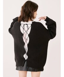 EVRIS | バックレースアップルーズニットトップス(ニット/セーター)