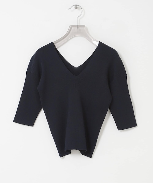 URBAN RESEARCH(アーバンリサーチ)の「Vネックハーフスリーブリブニット(ニット/セーター・レディース・IVORY/KHK BEIGE/NAVY・Free)」の9枚目の写真
