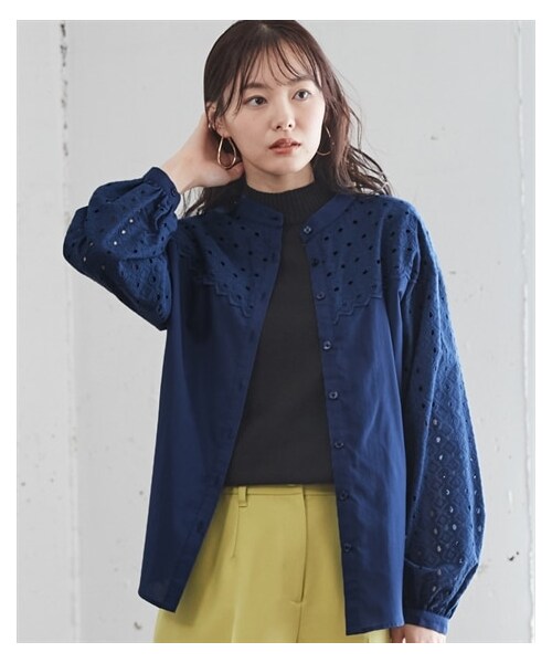 nissen（ニッセン）の「大きいサイズアイレットレースシャツ（シャツ/ブラウス・レディース・ダークオレンジ/オフホワイト/ネイビー・L/LL/3L/4L/5L/6L/8L/10L）」の14枚目の写真