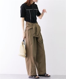 nissen | ２点セット（ヘンリーネックリブトップス＋ツイル腰巻きパンツ）(Tシャツ/カットソー)