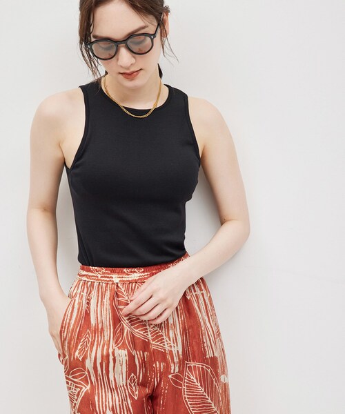 ROPE'（ロペ）の「コットンシルク丸胴フライスカップ付きアメスリタンクトップ（タンクトップ・レディース・ブラック/オフホワイト/ワイン・F）」の4枚目の写真