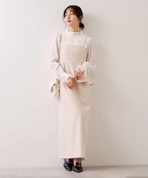 VIS（ビス）の「【WEB限定】美easyコンフォートツイルペプラム切替キャミワンピース/イージーケア・UVケア（ワンピース・レディース・グレー/ベージュ/ネイビー・F）」の8枚目の写真