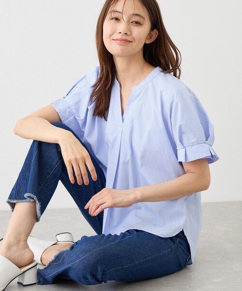 Jayro(ジャイロ)の「袖タックスキッパーシャツ(シャツ/ブラウス・レディース・ホワイト系/ネイビー/ブルー系/サックス/ピンク系・M)」の11枚目の写真