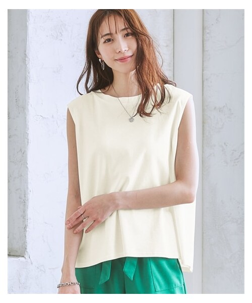 nissen（ニッセン）の「ノースリーブカットソー(綿100％シルケット）（Tシャツ/カットソー・レディース・オフホワイト/黒/サンドベージュ・S/M/L/LL）」の3枚目の写真