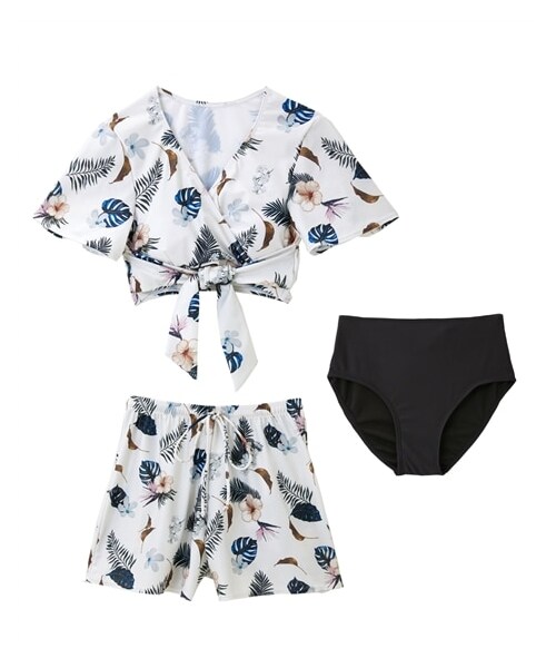 nissen（ニッセン）の「半袖カシュクールビキニ水着3点セット（水着・メンズ・ネイビー/アイボリー・S/M/L/LL/3L/4L/5L/6L/8L/10L）」の3枚目の写真