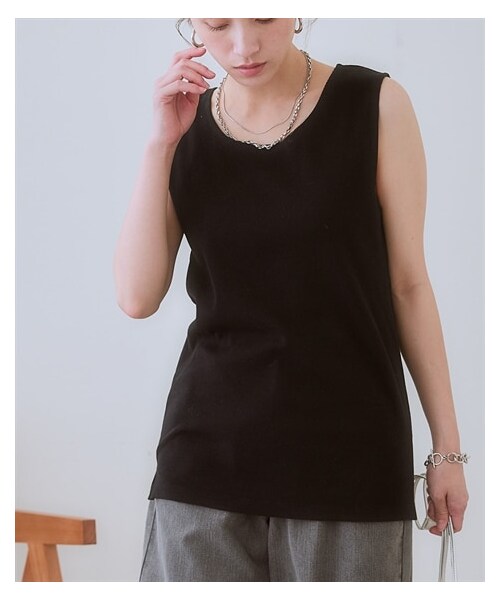 nissen（ニッセン）の「前後２WAY綿混タンクトップ＜大きいサイズ有＞（Tシャツ/カットソー・レディース・オフベージュ/黒・S/M/L/LL/3L/4L/5L/6L/8L/10L）」の8枚目の写真