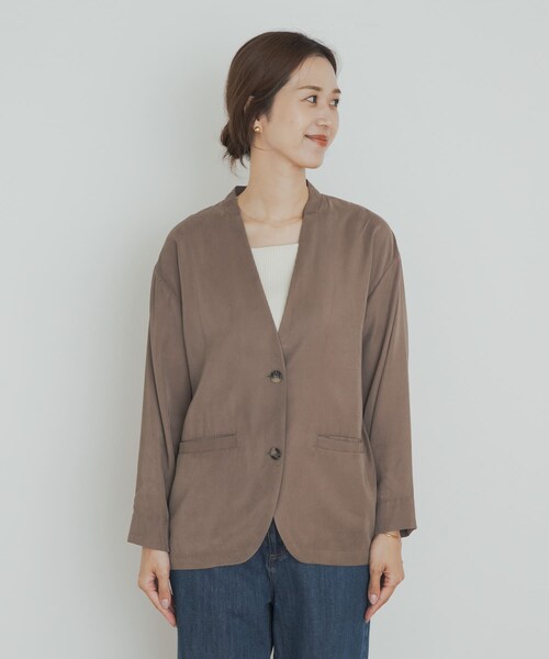 URBAN RESEARCH DOORS（アーバンリサーチドアーズ）の「ノーカラージャケット（ノーカラージャケット・レディース・GREIGE/BLACK・M）」の21枚目の写真