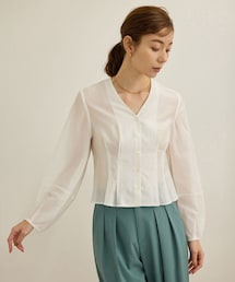 【洗える】パフスリーブシアーペプラムブラウス