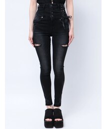 EMODA | アシンメトリーレースアップハイウエストパギンス(デニムパンツ)