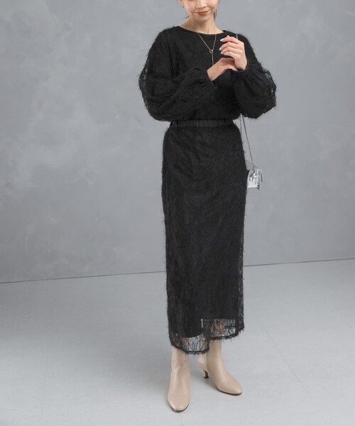 URBAN RESEARCH ROSSO（アーバンリサーチロッソ）の「フラワーチュールシャギースカート（スカート・レディース・IVORY/BLACK・FREE）」の14枚目の写真