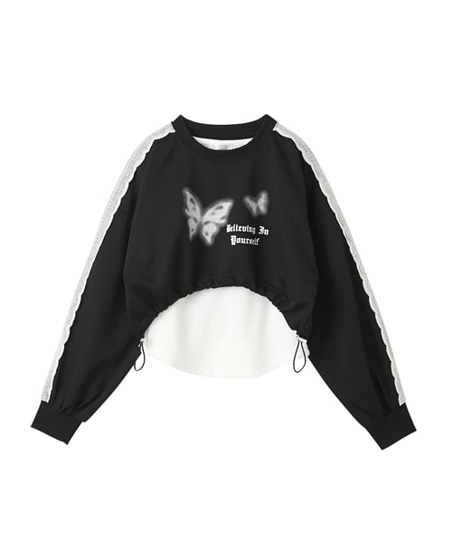 nissen（ニッセン）の「袖レースドッキングプルオーバー（女の子）（Tシャツ/カットソー・キッズ・黒/ピンク・140/150/160）」の7枚目の写真