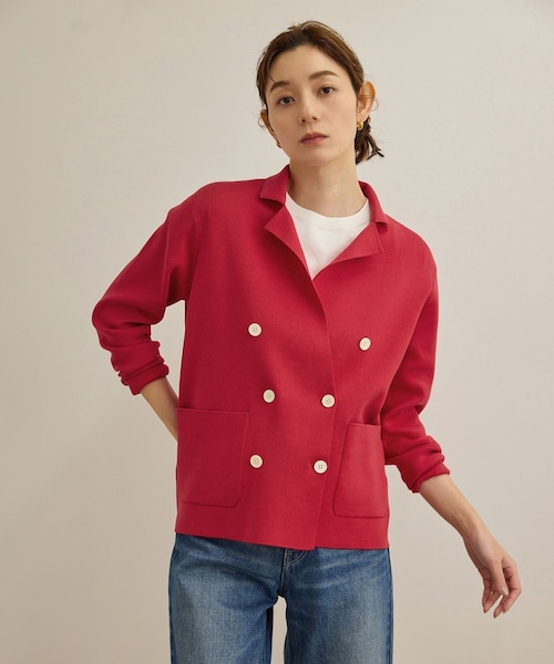 ROPE'(ロペ)の「シルクコットン総針ニットジャケット/イージーケア(テーラードジャケット・レディース・オフホワイト/ネイビー/レッド・F)」の12枚目の写真