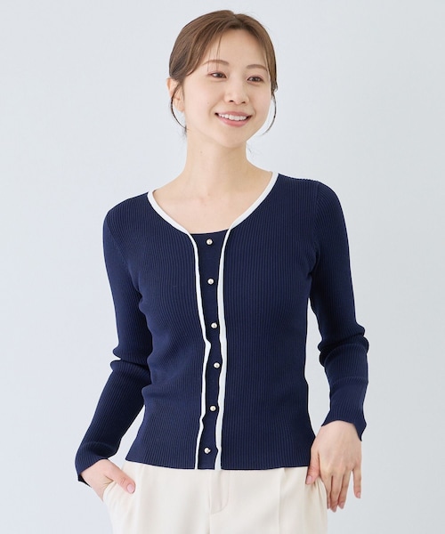 Jayro（ジャイロ）の「配色Vネックリブニット（ニット/セーター・レディース・ホワイト系/ネイビー/ブルー系・M）」の8枚目の写真