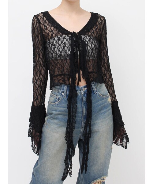 EVRIS（エヴリス）の「レースグランジデザイントップス（シャツ/ブラウス・レディース・アイボリー/ブラック/ブラウン・F）」の8枚目の写真