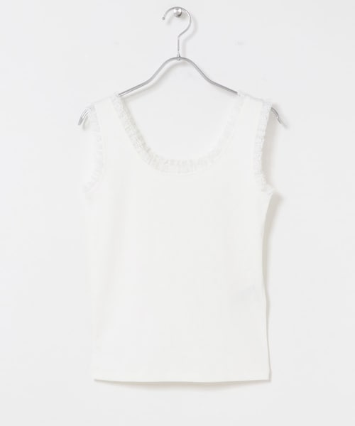 SENSE OF PLACE by URBAN RESEARCH(センスオブプレイスバイアーバンリサーチ)の「レースフリルタンクトップ(タンクトップ・レディース・OFF WHITE/BLACK・One)」の1枚目の写真