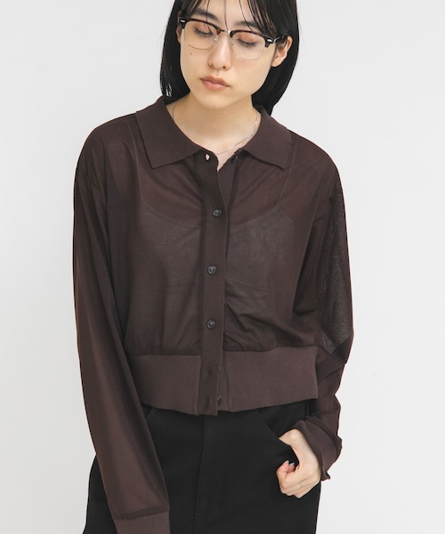 KBF(ケイビーエフ)の「シアーシャツカーディガン(シャツ/ブラウス・レディース・BLACK/BROWN・One)」の3枚目の写真