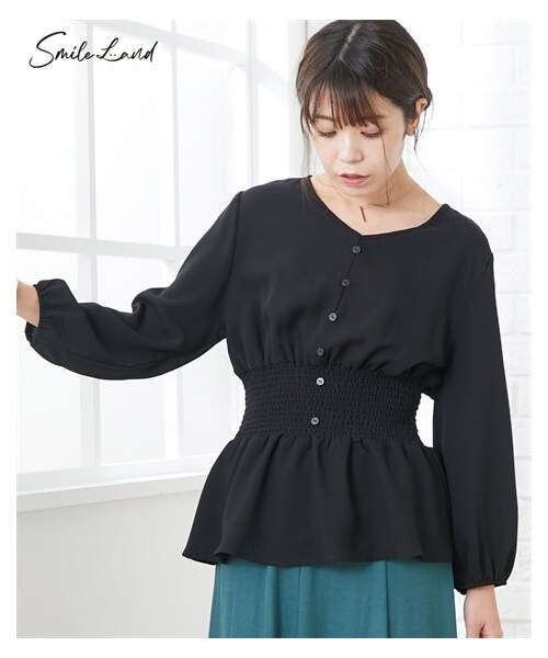 nissen（ニッセン）の「大きいサイズウエストシャーリングデザインブラウス（Tシャツ/カットソー・レディース・ダークチェリー/黒・L/LL/3L/4L/5L/6L/8L/10L）」の9枚目の写真