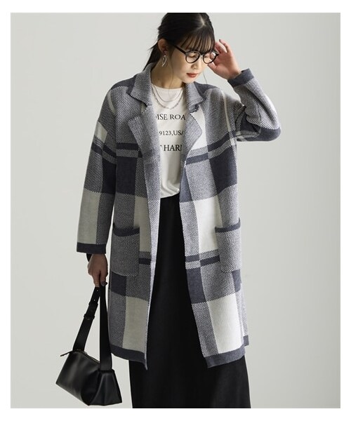 nissen（ニッセン）の「チェック柄ニットコート＜大きいサイズ有＞（ジャケット/アウター・レディース・黒系チェック/グレー系チェック・×(ドロップ)S~M/L~LL相当/3L~4L相当/5L~6L相当/8L相当/10L相当）」の8枚目の写真