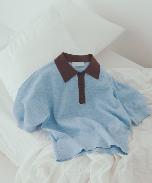 ADAM ET ROPE'(アダムエロペ)の「【定番】ラミーニットポロシャツ(ポロシャツ・レディース・キナリ/ダークブラウン系/サックス・F)」の16枚目の写真
