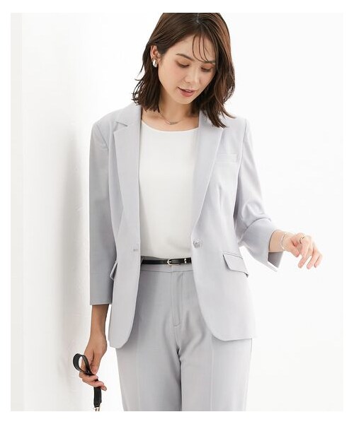 nissen（ニッセン）の「【レディーススーツ】パンツスーツ（７分袖テーラードジャケット＋ストレートパンツ）（タテヨコストレッチ素材）<大きいサイズ有>（フォーマルスーツ/小物・レディース・黒/チャコールグレー/ネイビー/ライトグレー・S/M/L/LL/3L/4L/5L/6L/8L）」の22枚目の写真