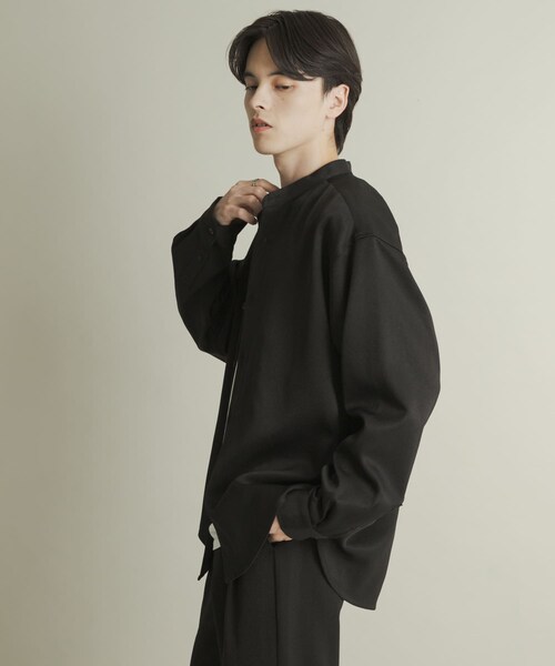 SENSE OF PLACE by URBAN RESEARCH（センスオブプレイスバイアーバンリサーチ）の「ウールライクバンドカラールーズシャツ（シャツ/ブラウス・メンズ・BLACK/CHARCOAL/GREIGE/D.NAVY/BEG CHECK・M/L）」の11枚目の写真