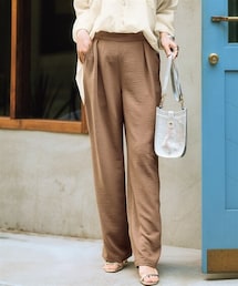 nissen | しぼサテンインタックとろみイージーセミワイドパンツ<大きいサイズ有>(その他パンツ)