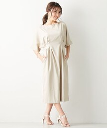 nissen | 【大きい胸専用】ウエストタック半袖ドルマンワンピース（ポケット付）(ワンピース)