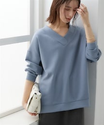 nissen | なめらかポンチ素材 前後Vネックプルオーバー(セットアップ可能)<大きいサイズ有>(Tシャツ/カットソー)