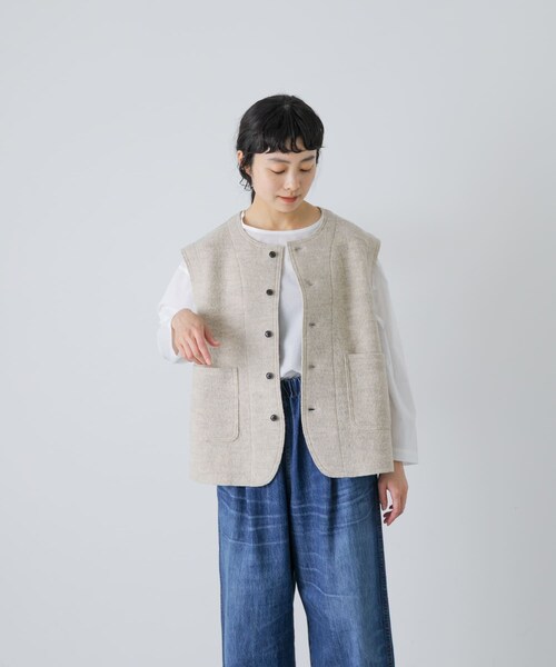 かぐれ（カグレ）の「ボイルドウールベスト（ベスト・レディース・IVORY/BLACK・Free）」の9枚目の写真