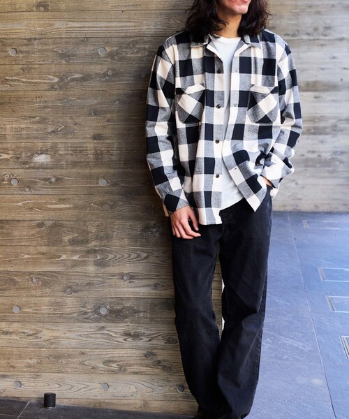 ADAM ET ROPE'（アダムエロペ）の「《別注》【BONCOURA/ボンクラ】オープンカラーネルシャツ ブロックチェック（シャツ/ブラウス・メンズ・ブラック・36/38/40/42）」の6枚目の写真