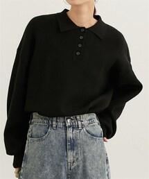 nissen | ポロカラースウエットライクセーター（長袖）(ニット/セーター)