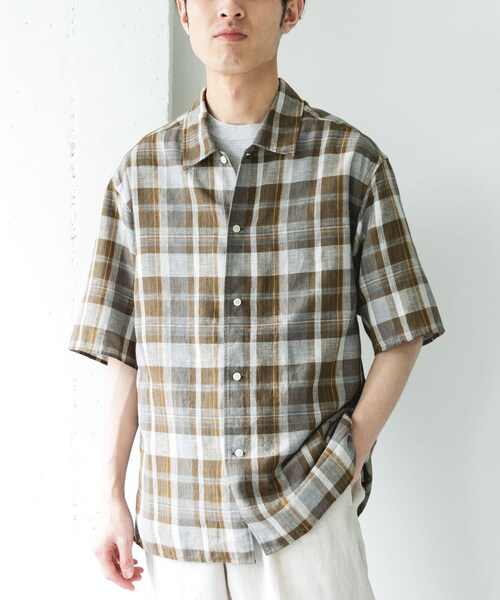 URBAN RESEARCH DOORS(アーバンリサーチドアーズ)の「カバーリングリネン キャンプカラーシャツ(シャツ/ブラウス・メンズ・L.GRAY/DARK NAVY/OLV CHECK・M/L)」の20枚目の写真
