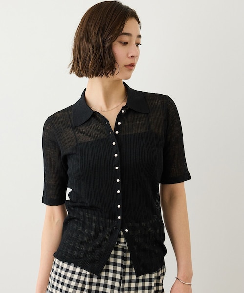 ROPE'（ロペ）の「シルクリネンポロ襟ニットカーディガン/イージーケア（カーディガン/ボレロ・レディース・ブラック/ネイビー/クリーム・F）」の3枚目の写真