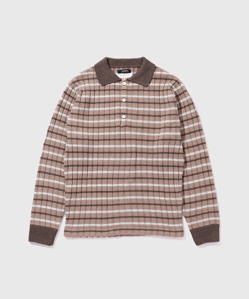 ADAM ET ROPE'（アダムエロペ）の「【RICE NINE TEN/ライス ナイン テン】RIBBED KNIT POLO SHIRT（ポロシャツ・メンズ・グレー/ベージュ/ラベンダー系・1/2）」の4枚目の写真
