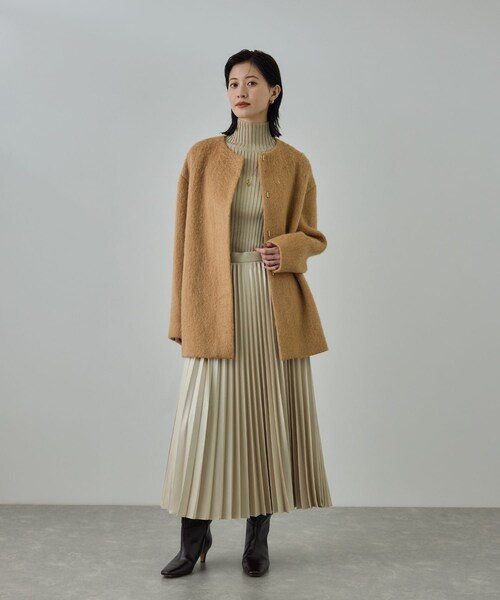 ROPE'（ロペ）の「ウールモヘヤノーカラーミドル丈コート（その他アウター・レディース・ベージュ・F）」の5枚目の写真
