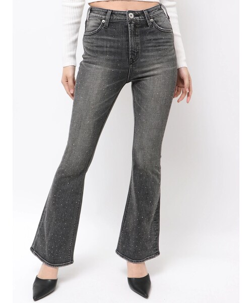 GYDA（ジェイダ）の「ハイウエストbijouフレアデニムパンツ（デニムパンツ・レディース・ブラック/アイスブルー/インディゴ・XS/S/M）」の4枚目の写真